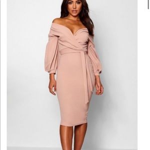 Off the shoulder wrap midi dress